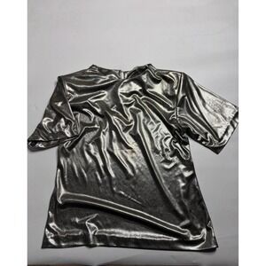 VTG CHRISTOPHER A WOMENS S METALLIC High Neck BLOUSE 90s SILVER Y2K Going Out